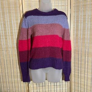 Rendevous 80s 90s Vintage Wide Striped Colorful Loose Knit Sweater Jrs Medium